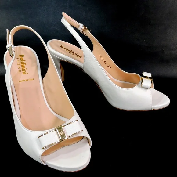 BALDININI 🇮🇹 WOMEN'S WHITE SOFT LEATHER COMFORT FASHION HEELED